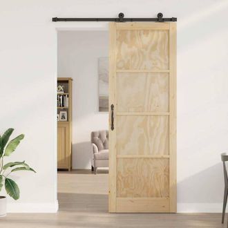 Berkfield Home Sliding Door with Hardware Set ORKDALSolid Wood Pine in Beige