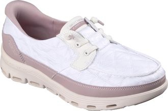 Skechers Womens Cozy Fit Hands Free Slip-ins On-The-Go Glide-Step Serene Quilted Boat Shoe Boat Shoe, White Multi-Coloured, 3.5 UK