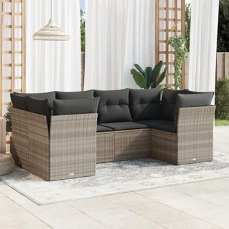 vidaXL Vidaxl - Set De Sof&aacute;s De Jard&iacute;n 6 Pzas Y Cojines Rat&aacute;n Sint&eacute;tico Gris