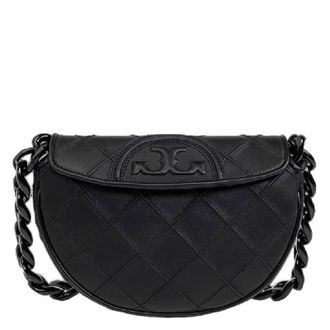 Tory Burch Black Leather Fleming Soft Mini Crescent Bag