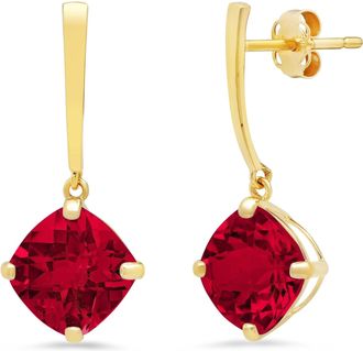 MAX + STONE 14k White or Yellow Gold 8mm Solitaire Cushion Cut Gemstone Drop Dangle Earrings