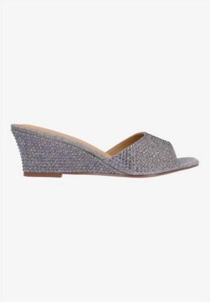 J. Rene&eacute; Womens Coralie Rhinestones Slip On Sandals In Pewter Glitter/stones