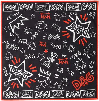 Dolce & Gabbana Womens Black White Red Dg Crown Cotton Foulard 47cm X 46cm Scarf And