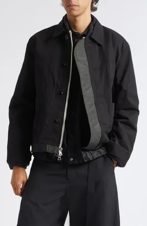 sacai Reversible Nylon Twill & Ripstop Jacket in Black/dark Khaki at Nordstrom, Size 1