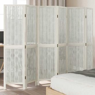 vidaXL Biombo Separador De 6 Paneles Madera Maciza Paulownia Blanco Vidaxl