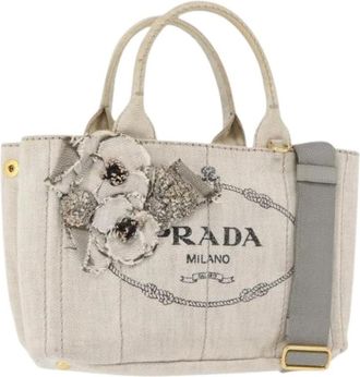 Prada Pre-owned Tote Bags, female, Gray, Size: ONE SIZE Pre-owned Canvas Tote Bag
