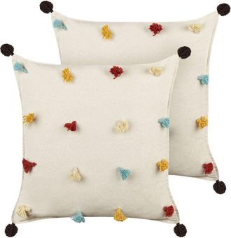 Beliani Set of 2 Decorative Cushions FUSSEL Cotton 45 x 45 cm Light Beige