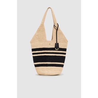 Anine Bing Leah Logo Hobo Bag in Black And Natural Stripe at Nordstrom