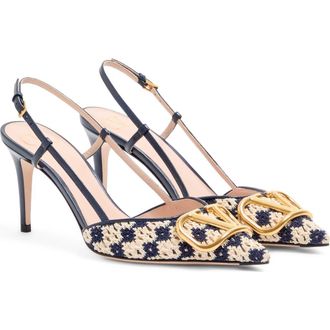 Valentino Garavani VLOGO Crochet Slingback Pump in Navy at Nordstrom, Size 7.5Us