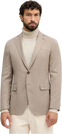 Michael Kors Pinstripe Stretch Wool Blend Blazer - Heren - Blazers - Beige - XL - Wol - Jassen