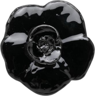 Chanel Silver Black Metal Band Ring (Pre-Owned)