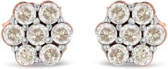 House of Brilliance 10K Rose Gold Diamond Floral Stud Earrings in Pink at Nordstrom