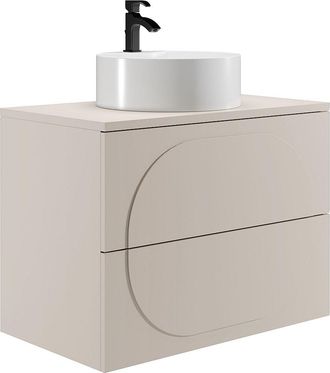 Vente-Unique Mueble de baño suspendido con lavabo sobre encimera redondo - Beige - 80 cm - VUTOMA