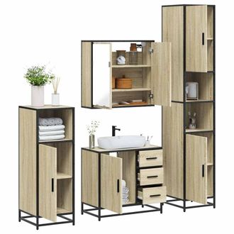 Berkfield Home 4&not;Piece Bathroom Furniture Set&not;Sonoma Oak Engineered Wood in Brown