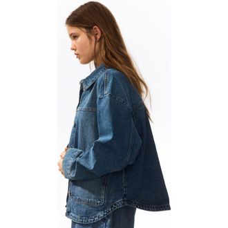 H&M Twill Shacket in Denim Blue at Nordstrom, Size X-Large