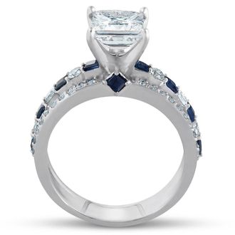 Pompeii3 2 3/4ct Princess Cut & Sapphire Diamond Engagement Ring White Gold Lab Grown