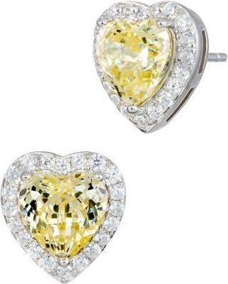 Savvy Cie Jewels Cubic Zirconia Heart Halo Stud Earrings in Fancy Yellow at Nordstrom Rack