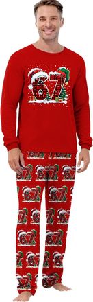Generic 67 Meme Pyjamas Set Women Men Six Seven Number 6 7 Christmas Pajamas Sleepwear Long Sleeved Tops And Pants 2 Piece Outfit Xmas Pjs For Women Mens (Red