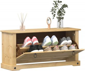 vidaXL Vidaxl - Mueble Zapatero Corona Madera Maciza De Pino 99x32x47 Cm