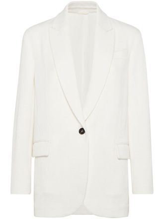 Brunello Cucinelli Blazer monopetto con motivo a spina di pesce - Bianco