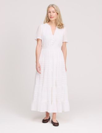 Finery Petite Juniper Short Sleeve Midi Dress in White at Nordstrom, Size 14