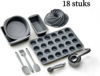 OEM Juego De Reposter&iacute;a De Silicona De 18 Piezas: Moldes Para Pasteles, Brocha, Molde Para Pan, Resistente Al Calor Hasta 230 &deg;c, Color Gris