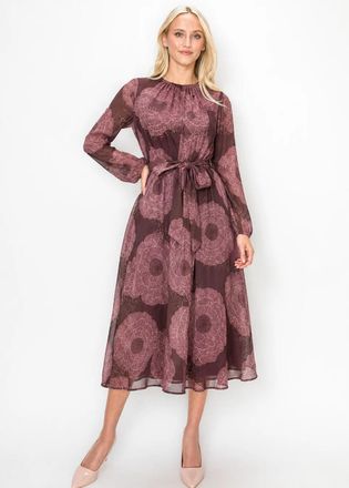 YAL New York Printed Chiffon Dress - Burgundy Floral