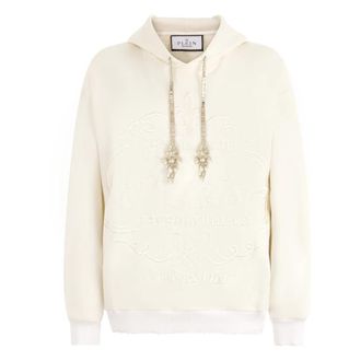Philipp Plein Washed Hoodie Tennis Club Crystals - Dames - Hoodies - Beige - S - Katoen - Hoodies & sweatvesten