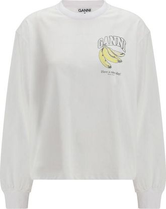 Ganni Witte Katoenen Lange Mouwen T-Shirt