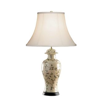 Loops Table Lamp Gold Bird Pattern Cream Double Pleat Shade LED E27 60W