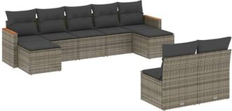 vidaXL Set De Muebles De Jard&iacute;n 9 Pzas Y Cojines Rat&aacute;n Sint&eacute;tico Gris Vidaxl