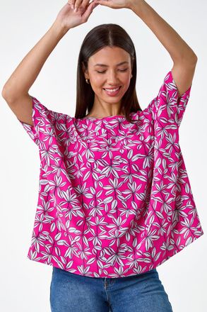 Roman Leaf Print Oversized Top