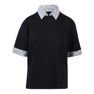 N&deg;21 Polo Shirts, female, Blue, Size: M Contrast Detail Collared T-Shirt
