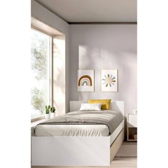 Dmora Cama Individual Pakhar, Sommier Para Dormitorio, Estructura De Cama Por Habitaci&oacute;n, Estructura Del Sostenedor Del Colch&oacute;n, 96x195 H67 Cm, Blanco Y Rob