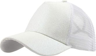Generic ECU Baseball Cap Glitter Trucker Visor Messy Plain Baseball Ponytail Buns Cap Hat Unisex Baseball Caps Mens Mesh Caps and Hats (White, One Size)
