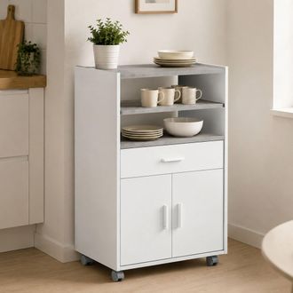 Dmora Mueble Auxiliar Para Cocina Con Ruedas, Una Balda Extra&iacute;ble, Un Caj&oacute;n Y Dos Puertas, Color Blanco, 59 X 92 X 40 Cm., Con Embalaje Reforzado - Dmora