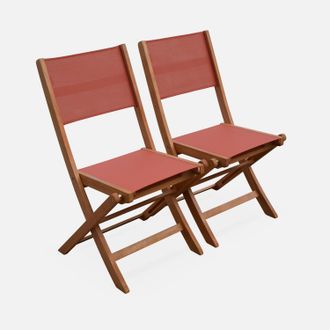 Sweeek Sweeek - Silla De Jard&iacute;n Plegable De Madera De Eucalipto, Set De 2, Almeria, Terracotta, 50x58.7x89 Cm