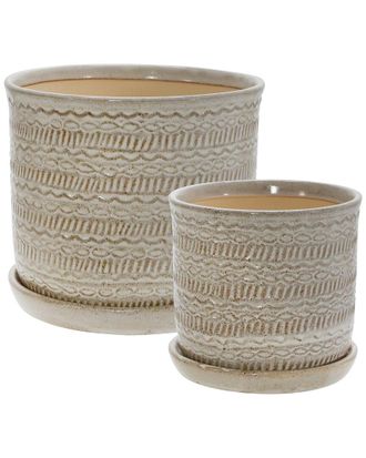 Sagebrook Home Ceramic Tribal Planter Set