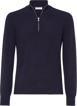 Brunello Cucinelli Truien & Vesten, Heren, Blauw, M, Kasjmier, Blauwe Kasjmier Trui met Trechterhals