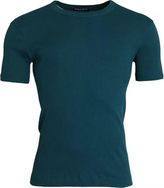 Dolce & Gabbana Mens Blue Green Cotton Round Neck Short Sleeves T-Shirt