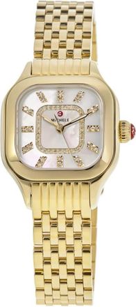 Michele Meggie Diamond Quartz Mother of Pearl Dial 18K Gold-Plated Steel Womens Watch MWW33B000010