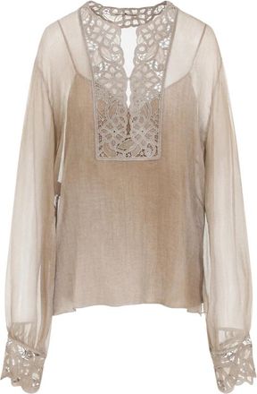 Ermanno Scervino St Denim Silk Blouse - Dames - Blouses - Beige - XS - Denim - Overhemden