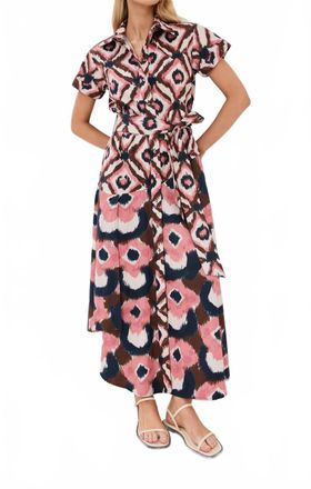 Figue Jenny Dress In Painterly Diamond Ikat Chalk