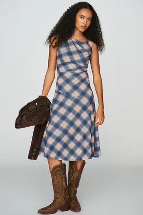 Rails Sorra Plaid Ruched Midi Dress