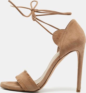 Stuart Weitzman Beige Suede Ankle Tie Up Sandals
