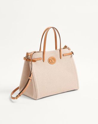 Valentino Garavani Borsa Shopping Media Valentino Garavani Antibes In Canvas Donna NATURALE/TABACCO UNI