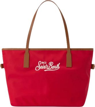 MC2 Saint Barth Spacious Red Tote Bag with Brown Trim