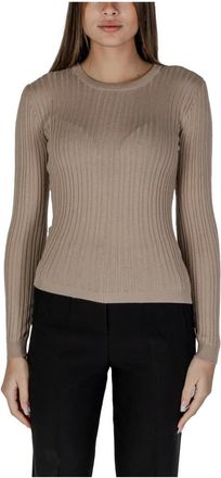 Vila Vila, Truien & Vesten, Dames, Beige, M, Polyester, Beige Ronde Hals Gebreide Trui