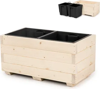 OEM Maceta De Madera Con Dos Insertos Extra&iacute;bles, Ideal Para Plantas Y Flores En Balc&oacute;n, Jard&iacute;n O Terraza, 62 X 33 X 32 Cm - Madera Natural