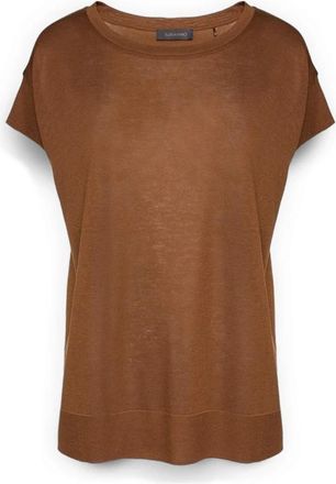 Elena Miro T-shirt met ribbelranden - Dames - T-shirts - Bruin - XS - Katoen - Tops